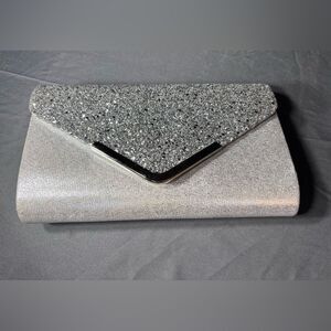 New Silver Glitter Envelope Clutch Handbag